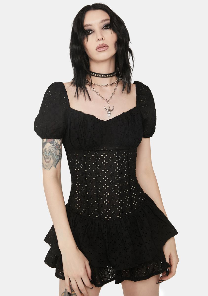 Broderie Eyelet Cottagecore Mini Dress - Black Dolls Kill Broderie Eyelet Cottagecore Mini Dress - Black Dolls Kill