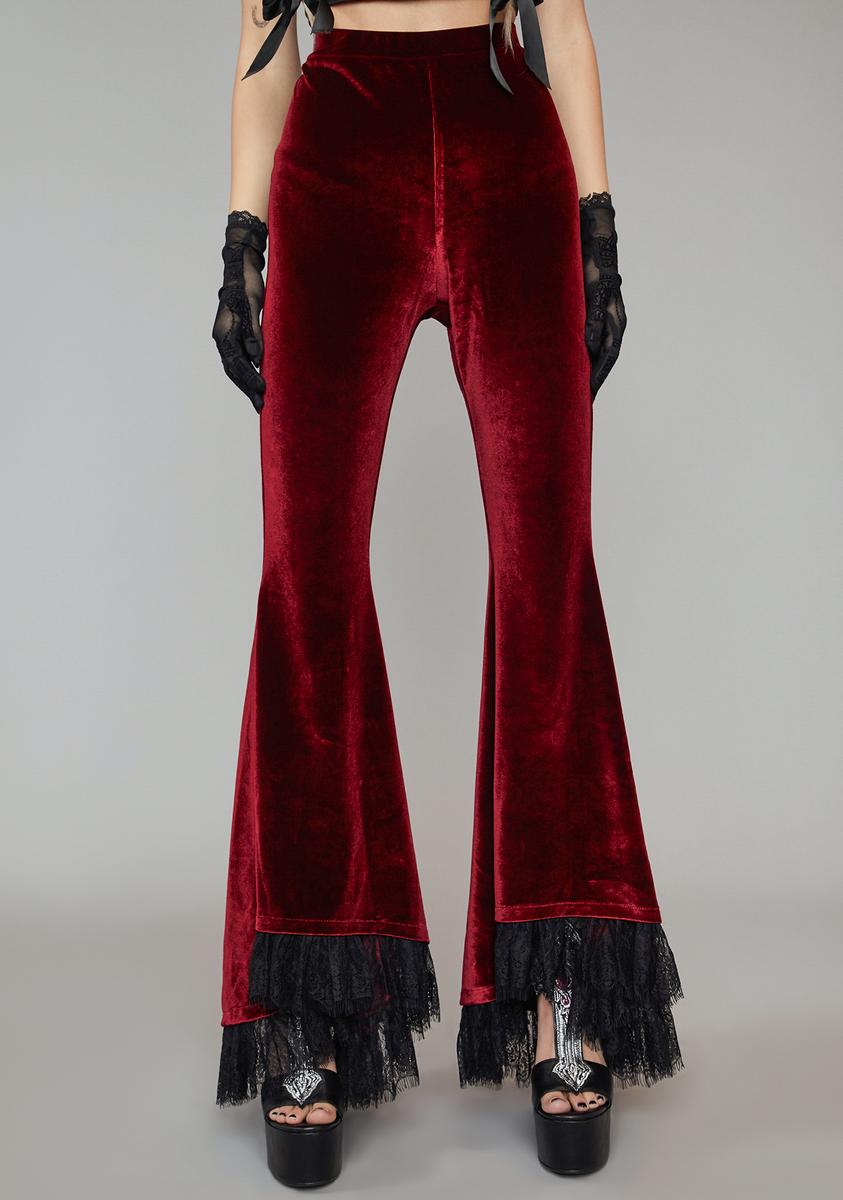 Widow Velvet And Lace Bell Bottoms - Wine