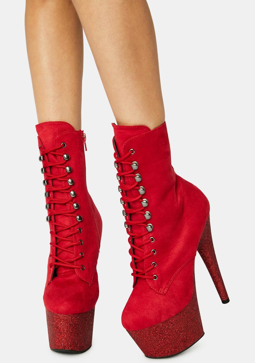 Pleaser Adore 1020 Platform Lace Up Heels Red Dolls Kill