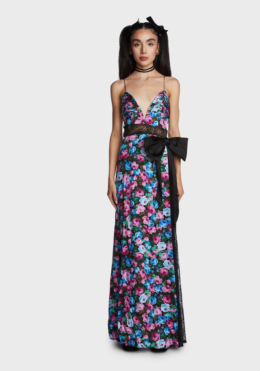 For Love & Lemons Floral Sheer Jacquard Panel Maxi Dress - Blue Dolls Kill For Love & Lemons Floral Sheer Jacquard Panel Maxi Dress - Blue Dolls Kill