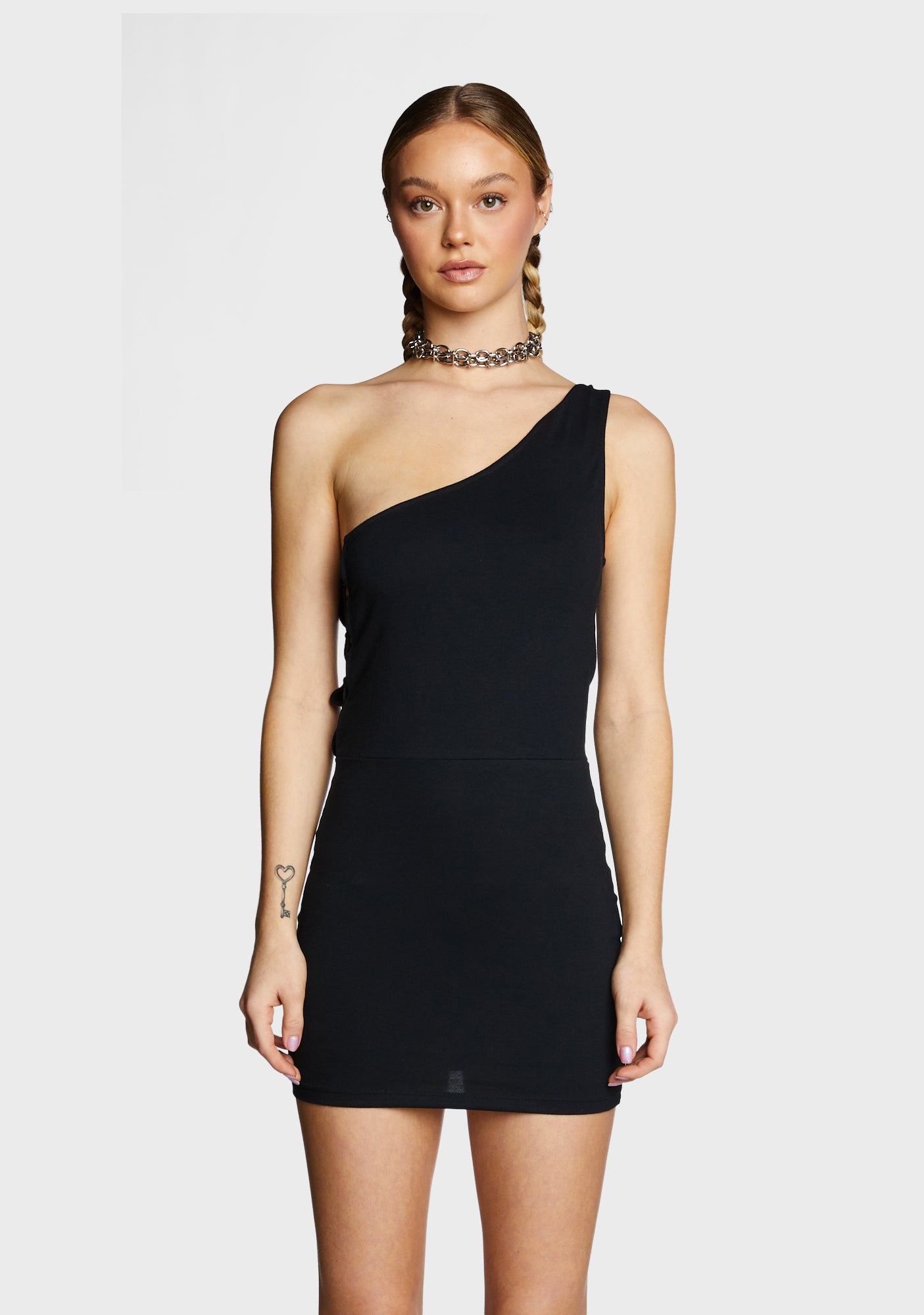 Motel One Shoulder Lace Up Mini Dress