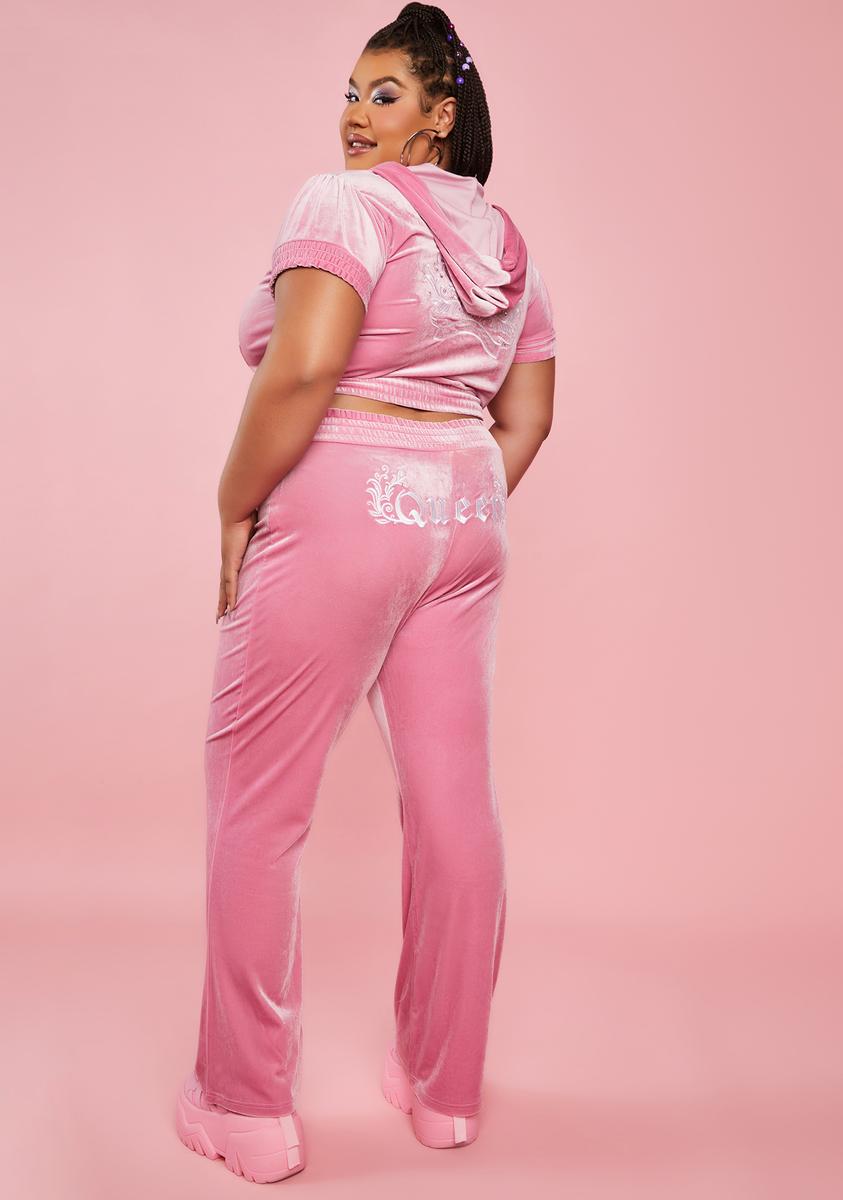 Sugar Thrillz Plus Size Low-Rise Velour Track Pants - Light Pink – Dolls  Kill