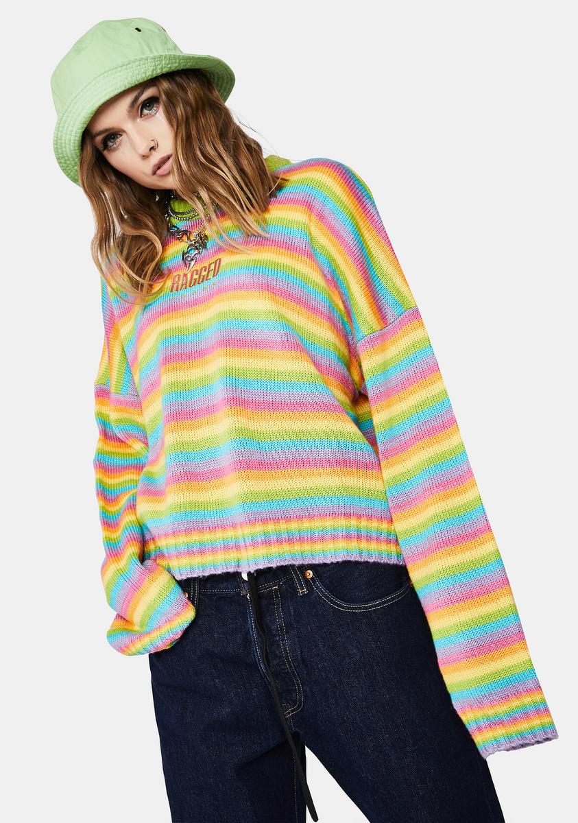 The Ragged Priest Glow Up Rainbow Knit Sweater – Dolls Kill