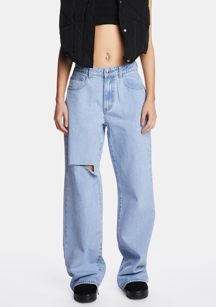 Momokrom Low Rise Ripped Boyfriend Jeans - Blue – Dolls Kill