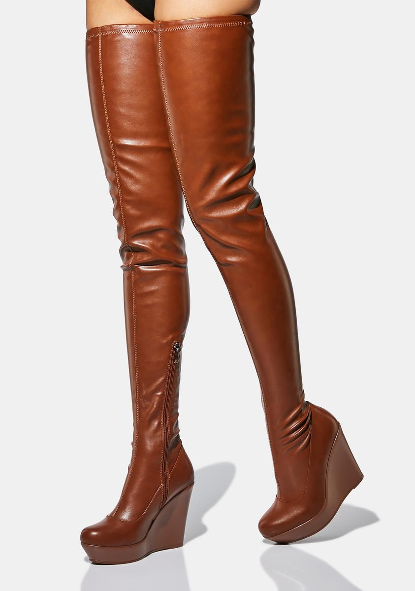Azalea Wang Thigh High Wedge Boots Brown – Dolls Kill