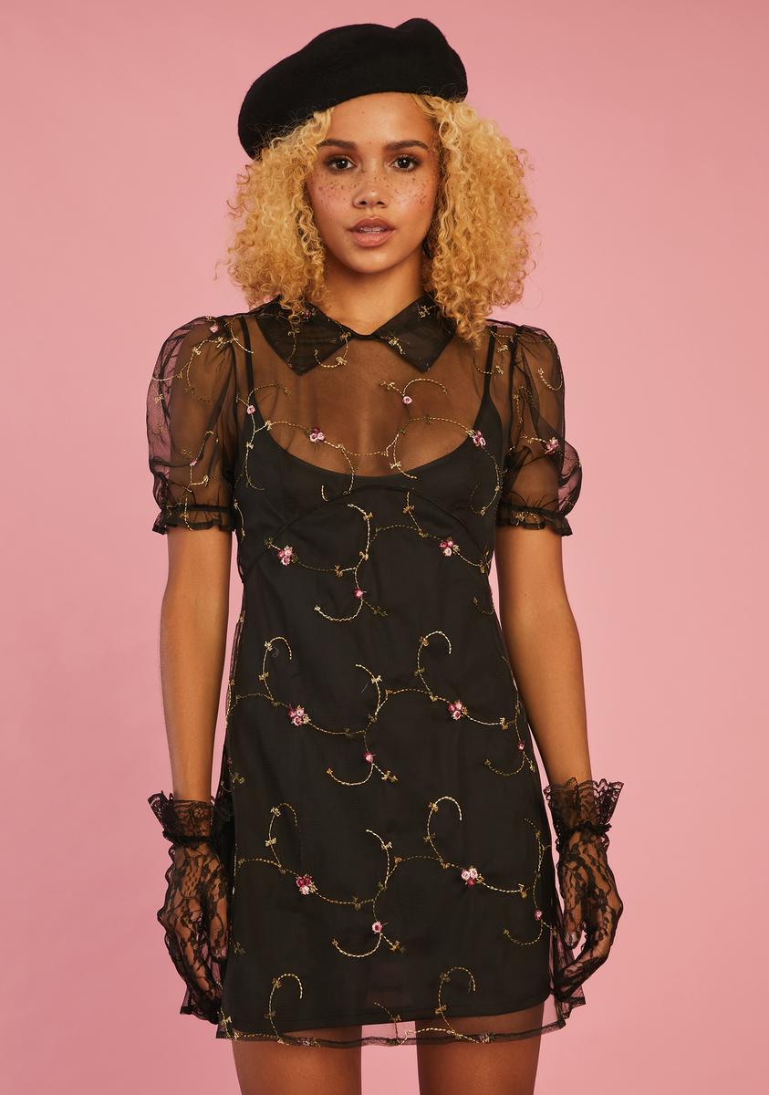 Sugar Thrillz Embroidered Floral Organza Mini Dress