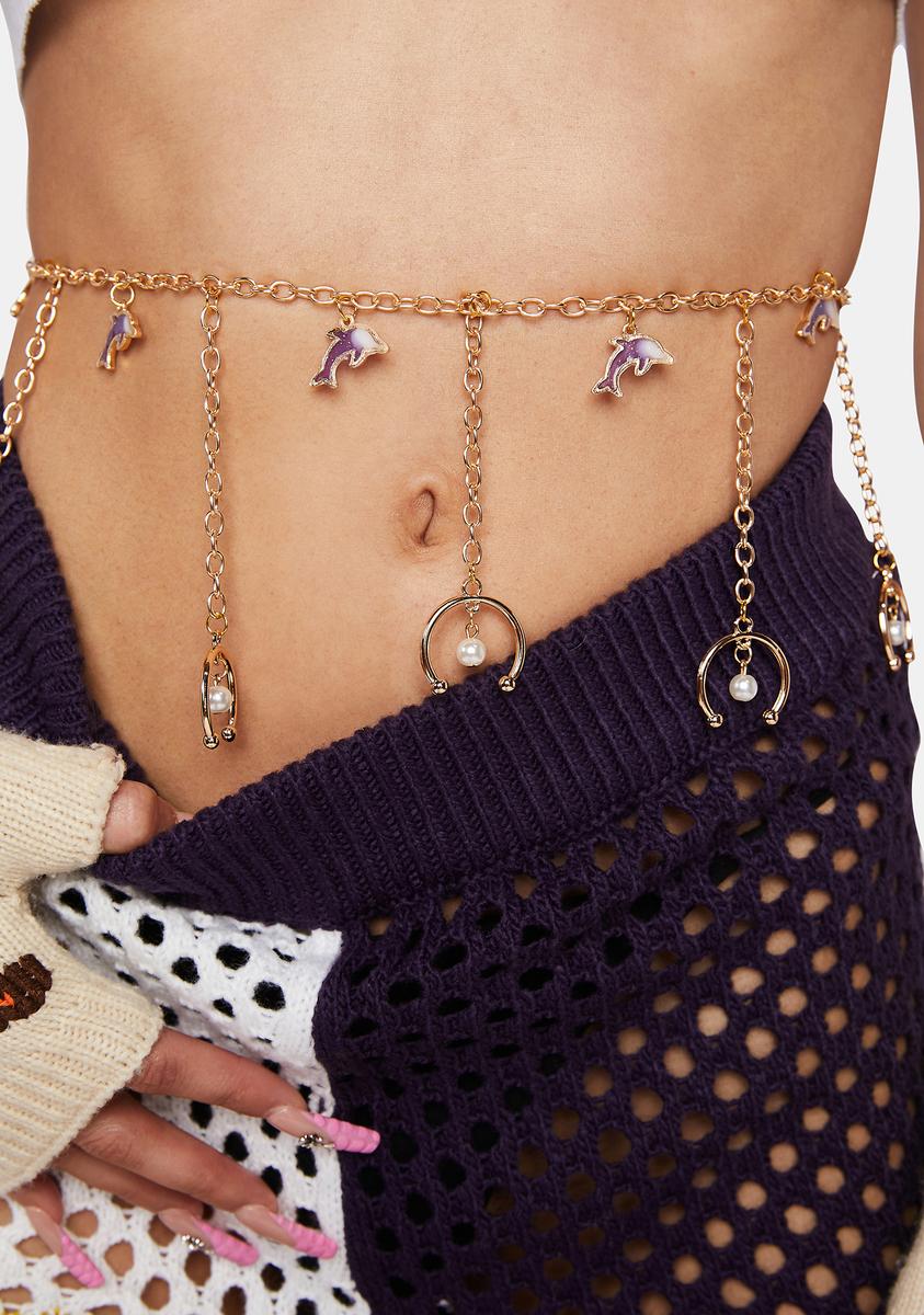 アクセサリー Dollskill CHAIN BELT Bullet Chain Belt With Chains Widow - Black – Dolls Kill