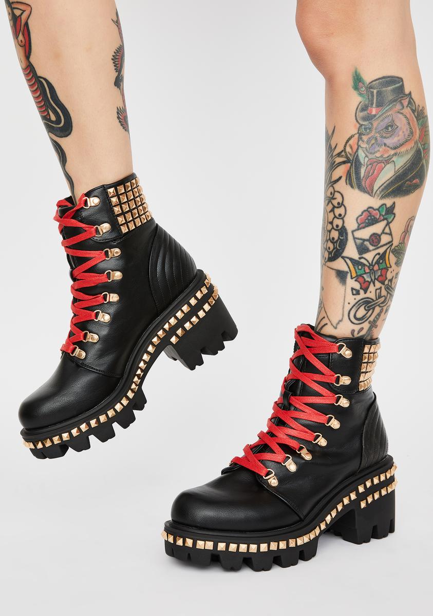 Studded Lace Up Platform Combat Worker Boots - Black – Dolls Kill