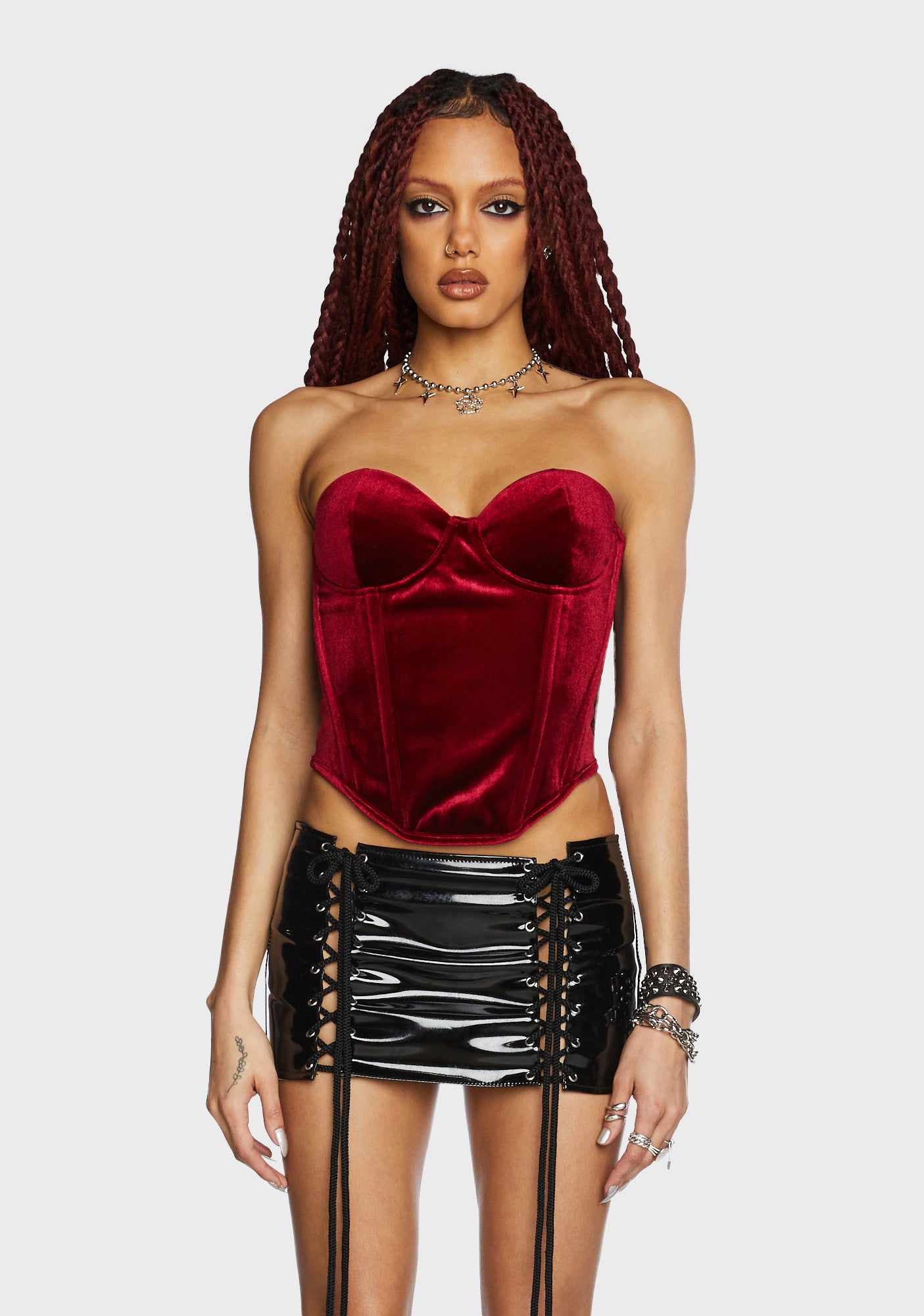 Widow Strapless Sweetheart Velvet Corset Top - Dark Red