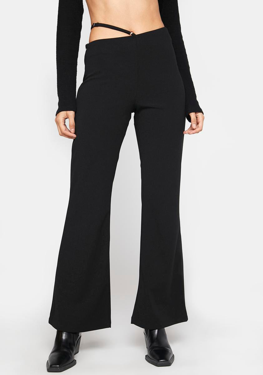 ZEMETA Asymmetrical Cut Out Strap Flared Pants - Black ZEMETA Asymmetrical Cut Out Strap Flared Pants - Black