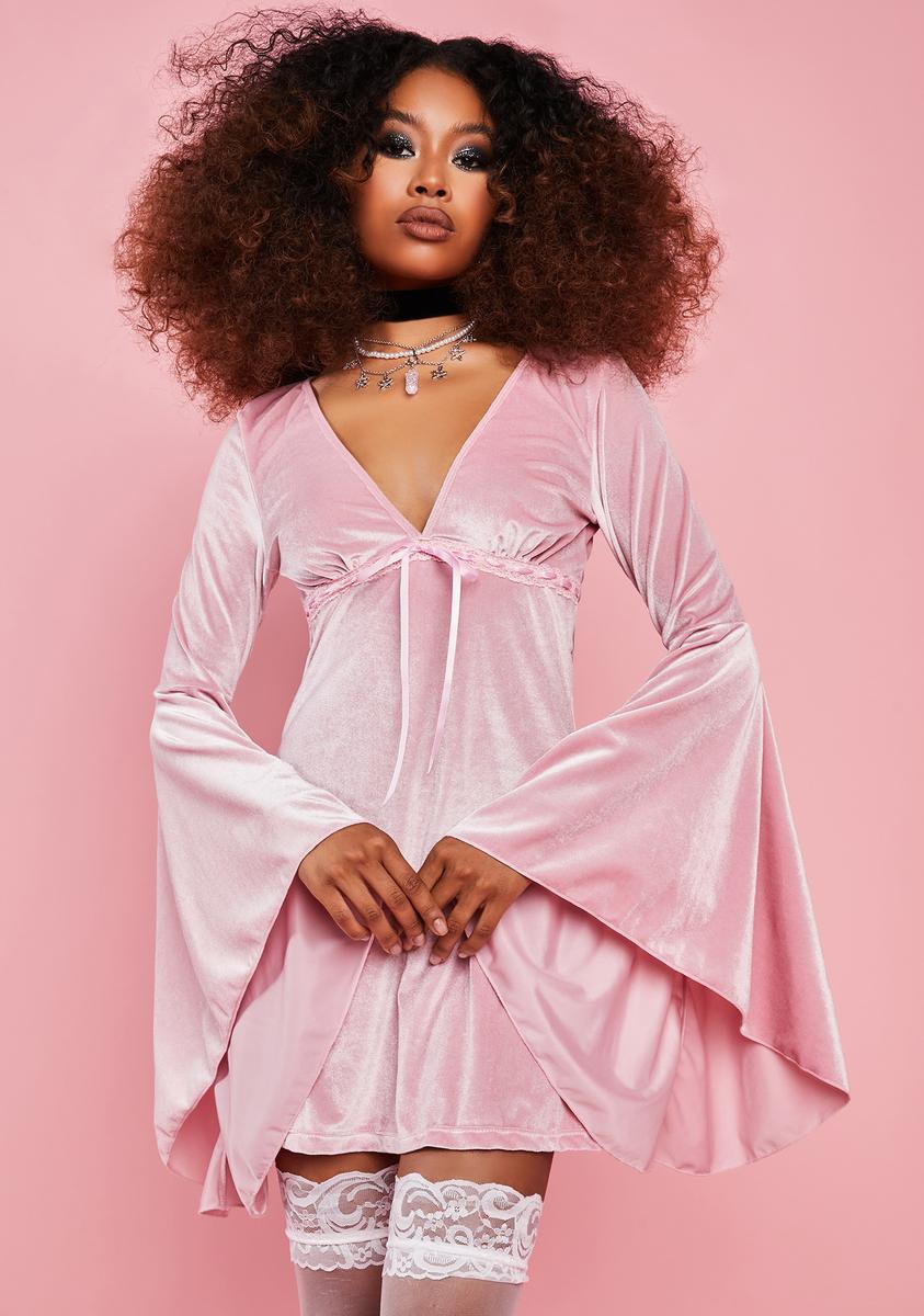 Sugar Thrillz Velvet Flare Sleeve Mini Dress - Pink Dolls Kill Sugar Thrillz Velvet Flare Sleeve Mini Dress - Pink Dolls Kill