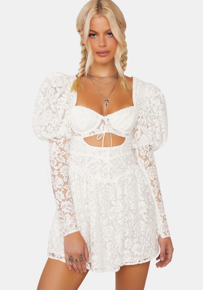 chinese dress ladies Woven Lace Dress with Puff Sleeves: Romantic Wedding or Beach Party – Shore  Darling Co main image 1