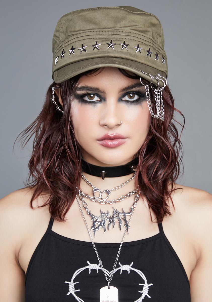 Exclusive Dolls Kill Hat Cap with Chain Detail Gift Studded Hat Dark Punk Studded Cap - Devil Fashion main image 4