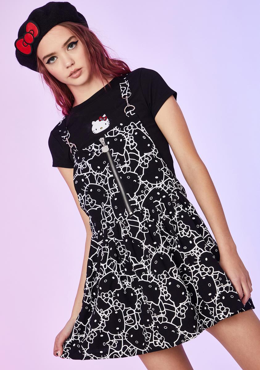 Dolls Kill Hello Kitty Pinafore Overall Mini Dress Black Zip Up Fit N Flare Kawaii Punk Dolls Kill Hello Kitty Pinafore Overall Mini Dress Black Zip Up Fit N Flare Kawaii Punk