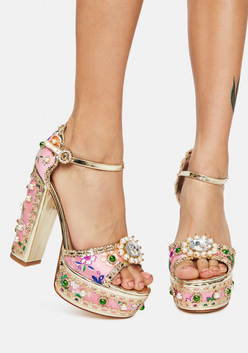 Jeweled platform heels outlet