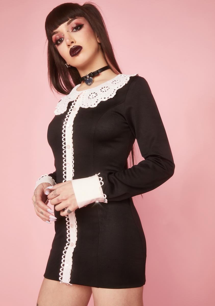 Sugar Thrillz Lace Collared Bodycon Dress - Black