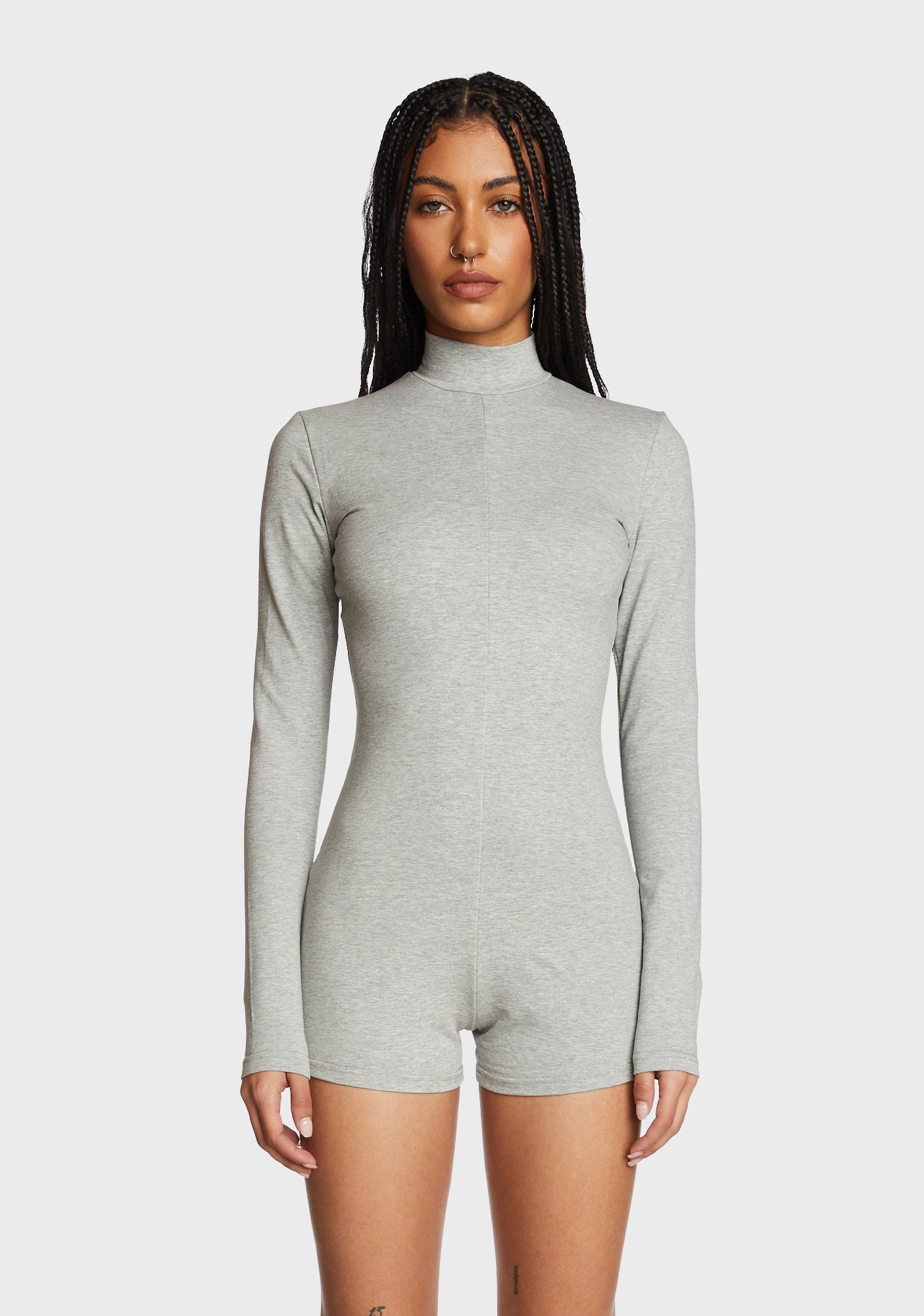Edikted Mock Neck Long Sleeve Romper - Grey – Dolls Kill