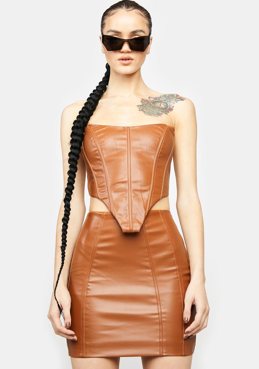 Faux Leather Corset Skirt Set - Brown – Dolls Kill