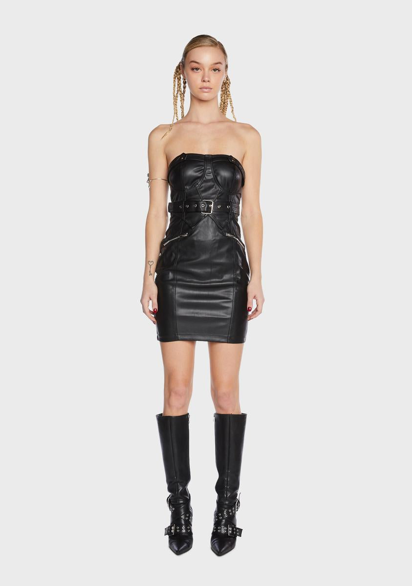 Vegan Leather Strapless Belted Mini Dress - Black – Dolls Kill