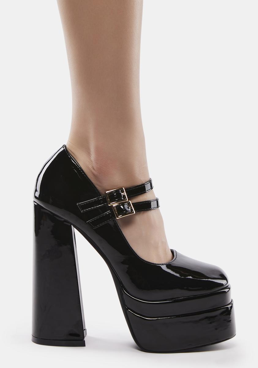 Patent Vegan Leather Platform Mary Janes - Black