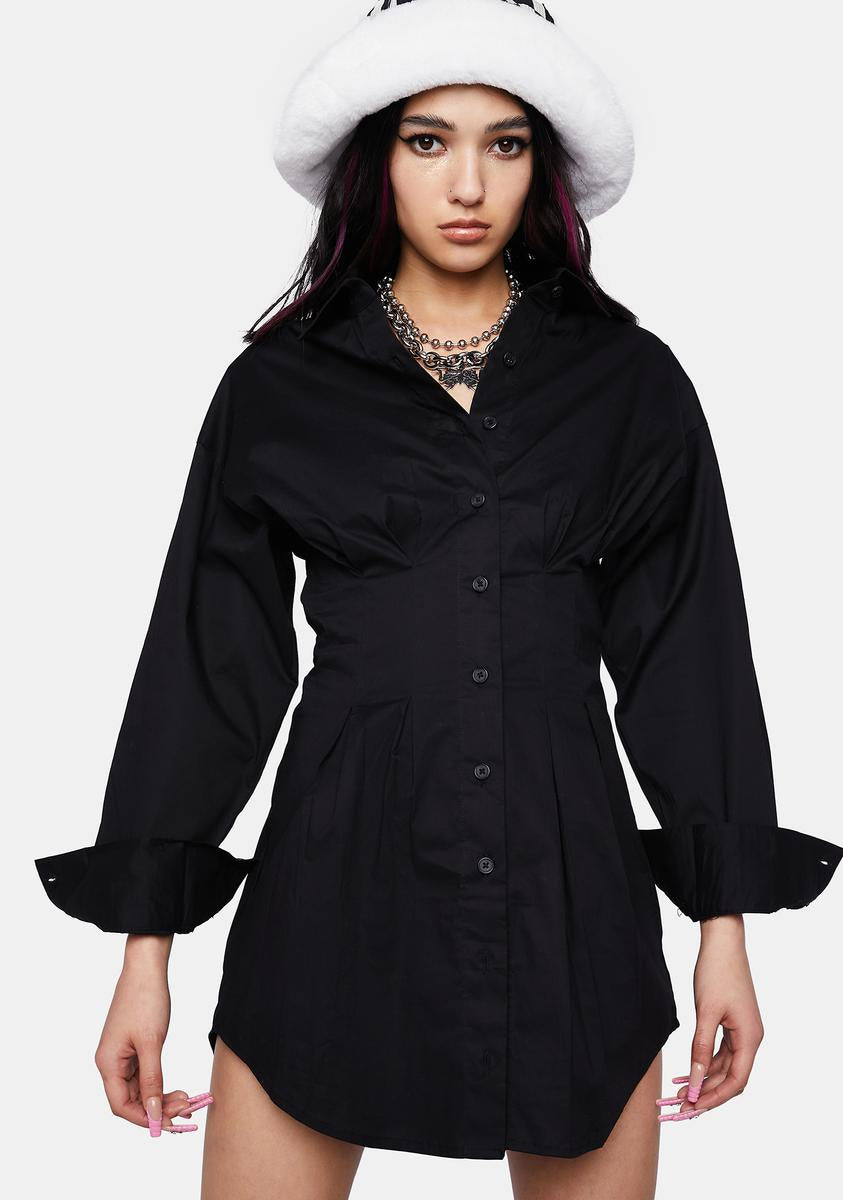 cinched waist shirt dress Collared Long Sleeve Cinched Waist Shirt Dress