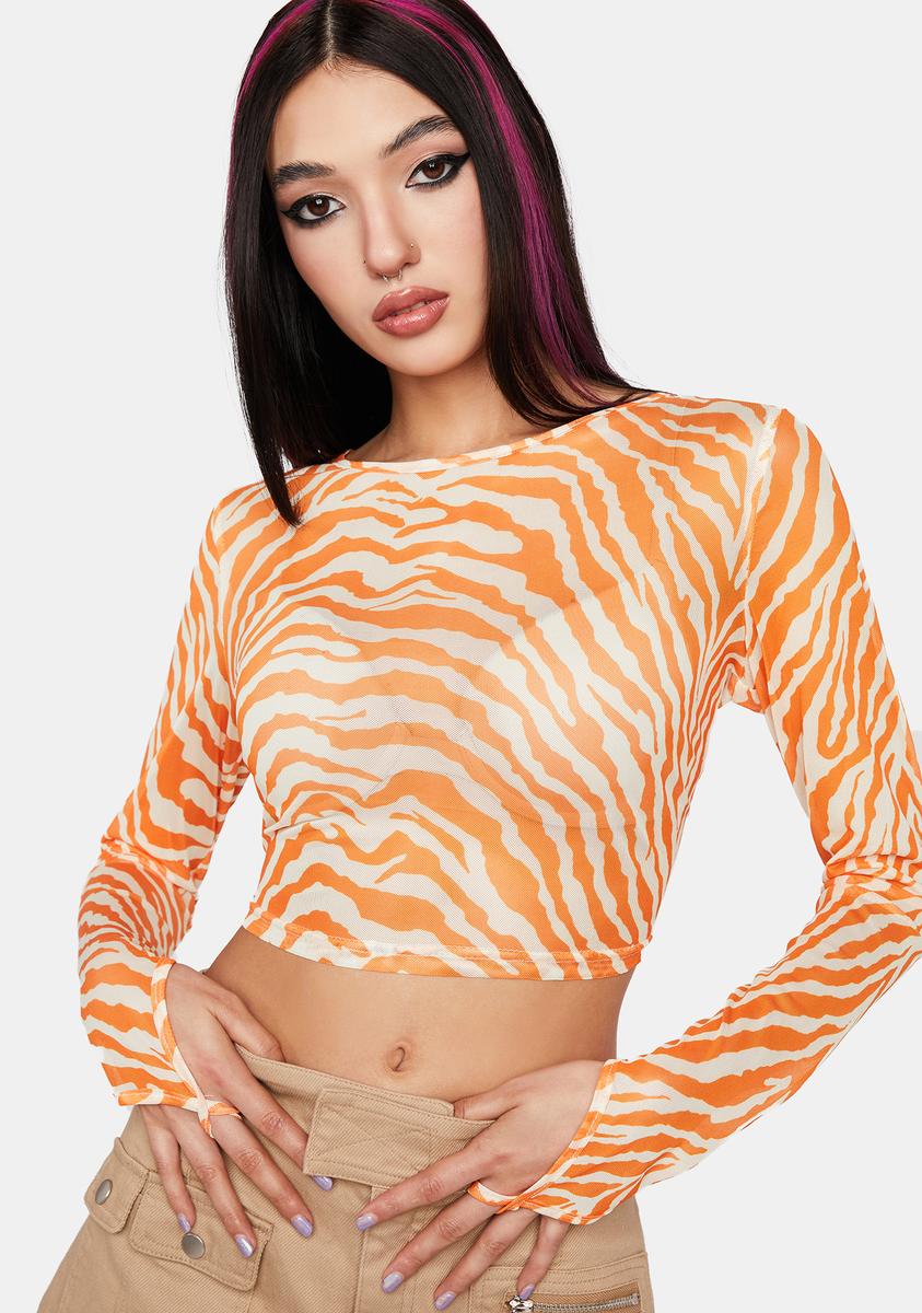 orange mesh crop top