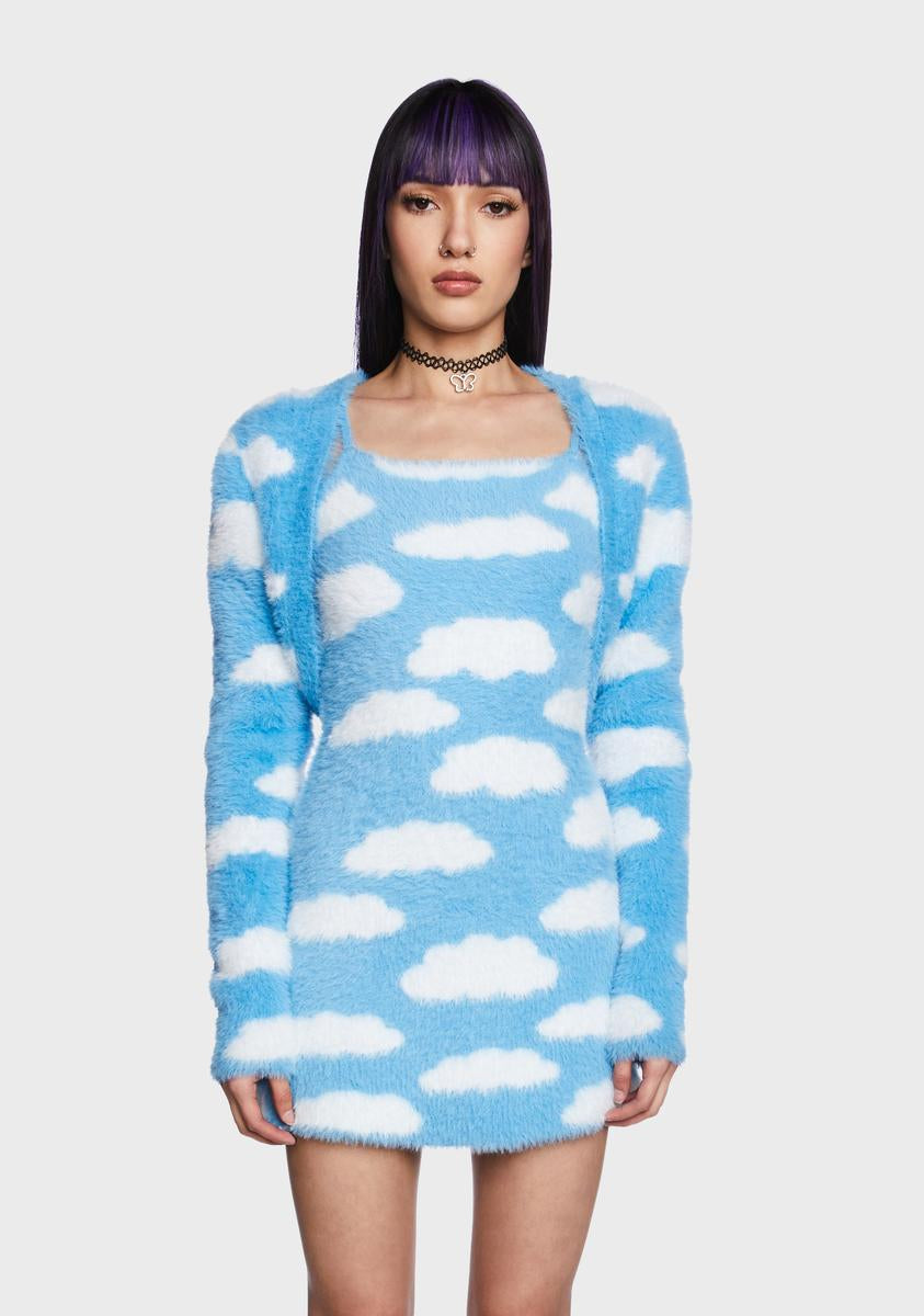 Delia's Cloud Print Dress And Shawl Set - Blue Delia's Cloud Print Dress And Shawl Set - Blue