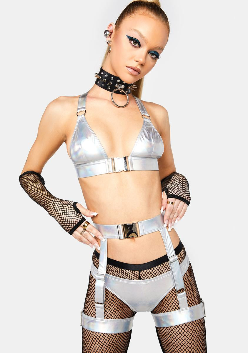 Club Exx Holographic 3 Piece Bra Top Set - Silver – Dolls Kill