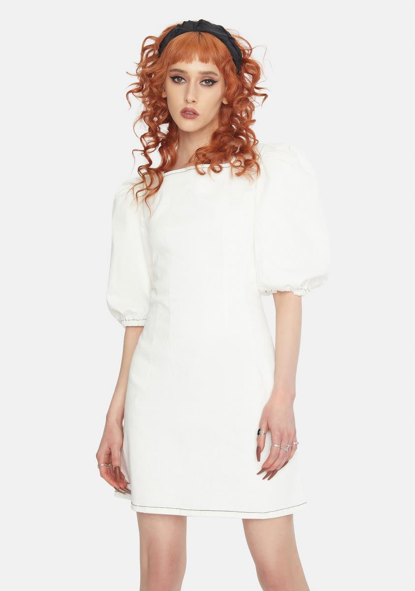 Glamorous Off White Puff Sleeve Mini Dress – Dolls Kill