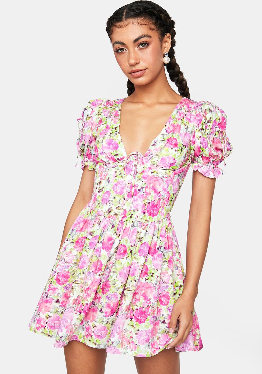 For Love & Lemons Floral Puffy Mini Dress - Pink Dolls Kill For Love & Lemons Floral Puffy Mini Dress - Pink Dolls Kill