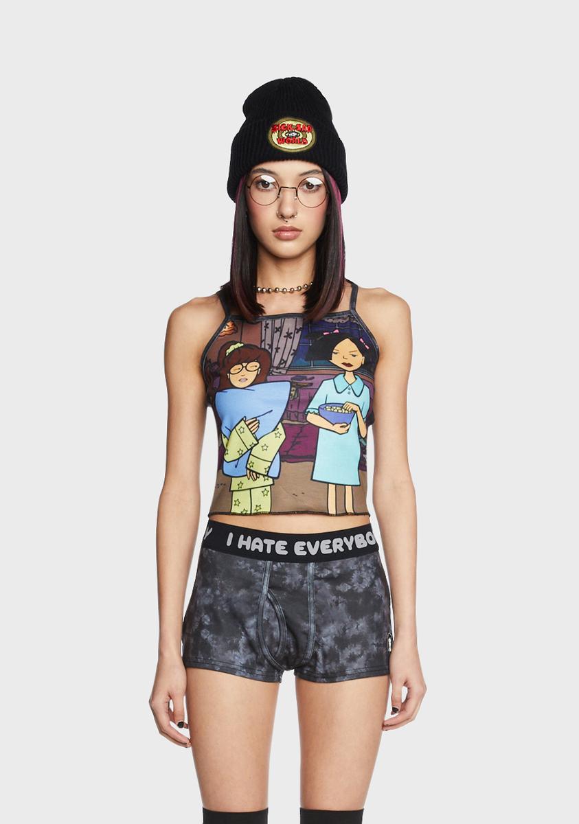 Dolls Kill x Daria And Jane Graphic Tie Dye Pajama Set Gray