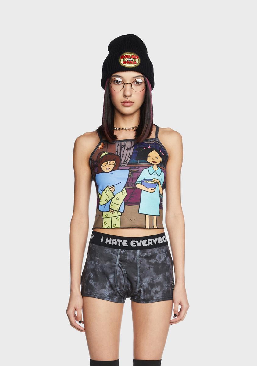 Dolls Kill x Daria And Jane Graphic Tie Dye Pajama Set - Gray