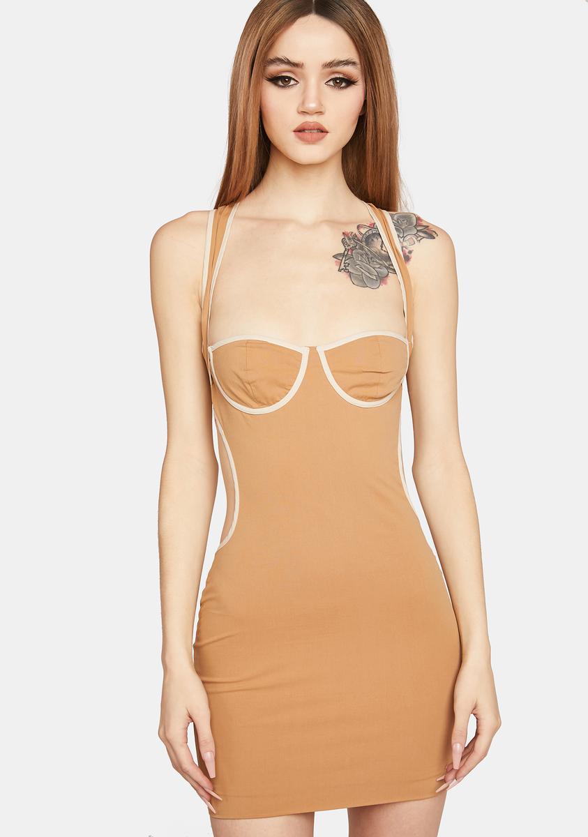 Contrast Trim Structured Bust Cutout Mini Dress Brown – Dolls Kill