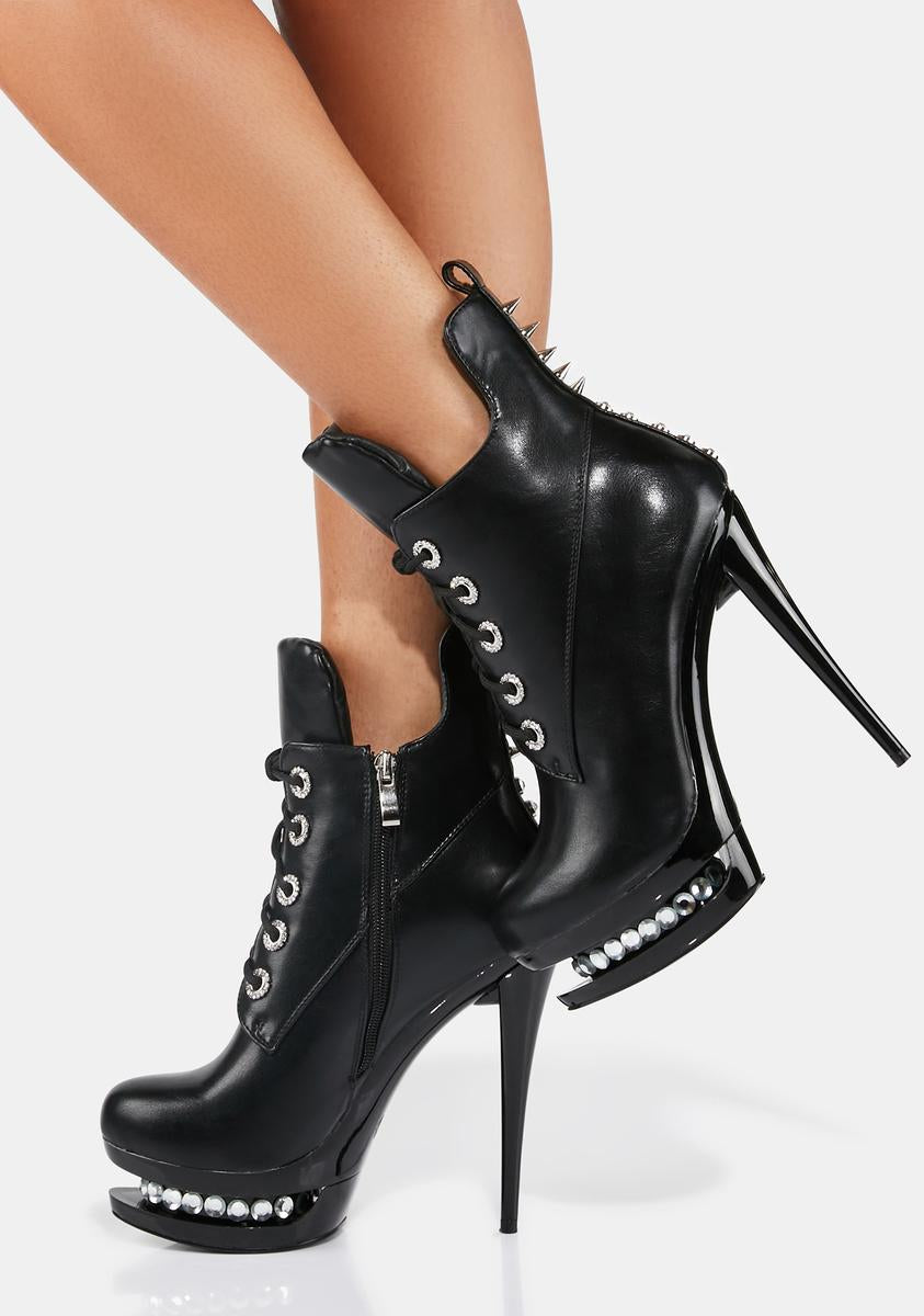 Azalea Wang Heel Stiletto Stud Platform Boots Black – Dolls Kill