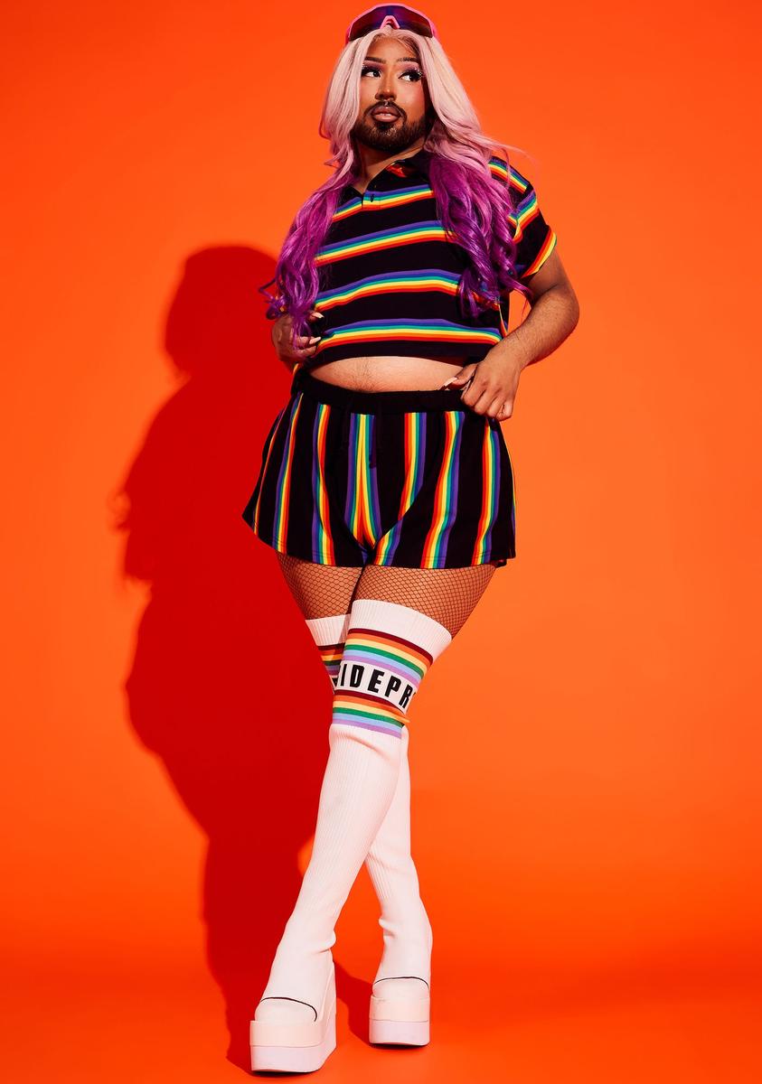 Club Exx Plus Size Rainbow Stripe Crop Tee Lounge Shorts Set
