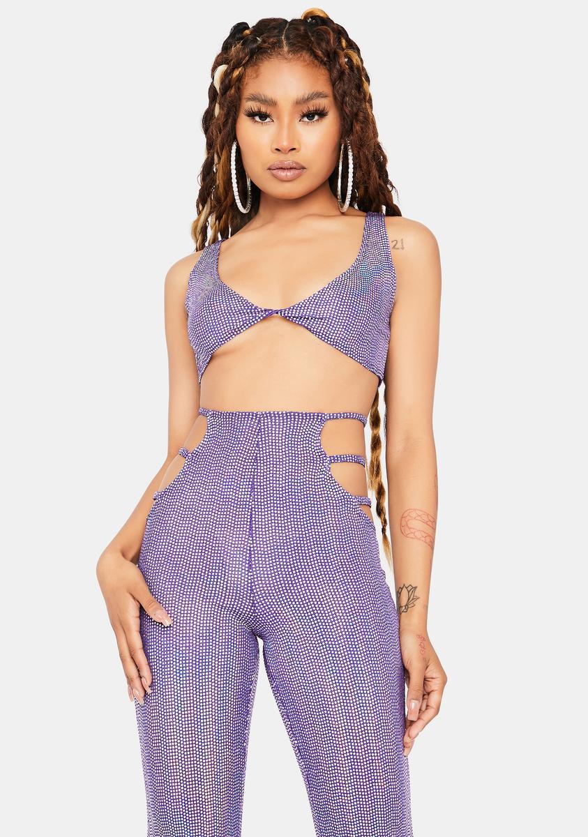 Holographic Shimmer Cut Out Pants Set - Purple – Dolls Kill