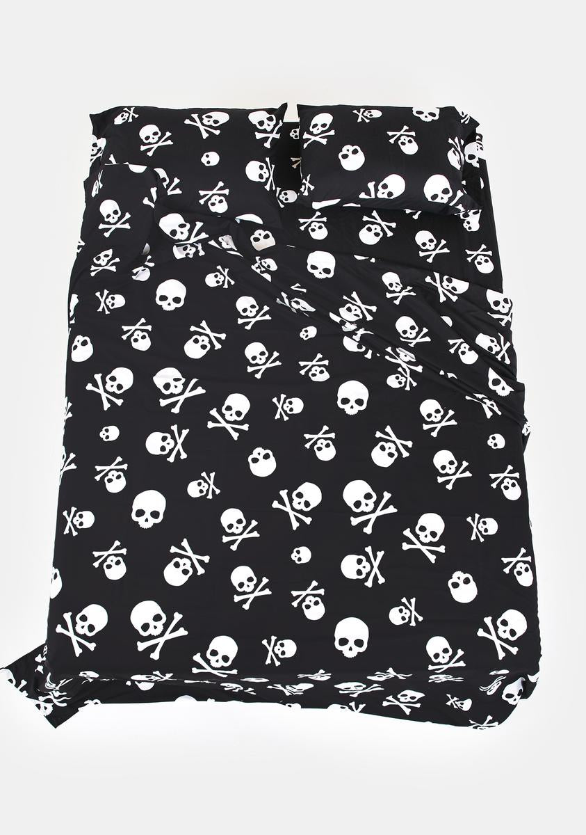 Dolls Home Skull Crossbones Print Sheet Set - Black/White