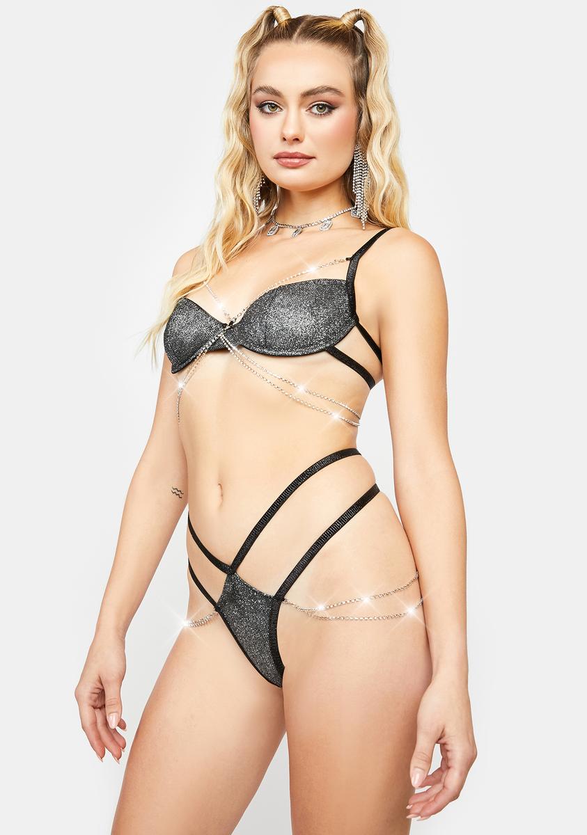 Roma Two Piece Sparkle Diamond Chain Lingerie Set - Black Dolls Kill Roma Two Piece Sparkle Diamond Chain Lingerie Set - Black Dolls Kill