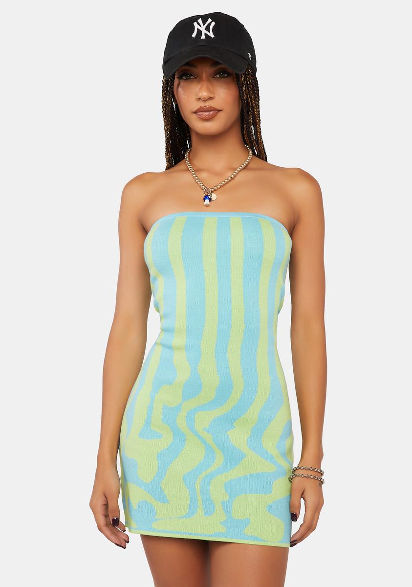 Another Girl Wavy Stripe Print Knit Mini Dress - Blue Dolls Kill Another Girl Wavy Stripe Print Knit Mini Dress - Blue Dolls Kill