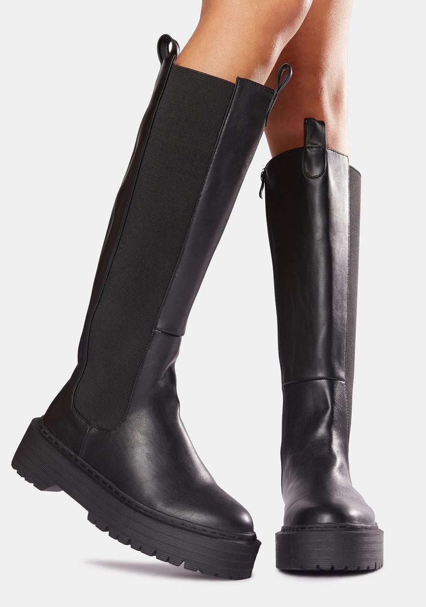 Public Desire Knee High Vegan Leather Boots Black – Dolls Kill