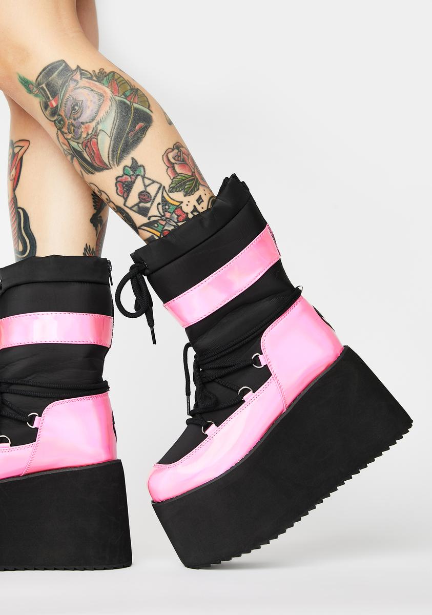 Pink Holographic Qronic Winter Boots – Dolls Kill
