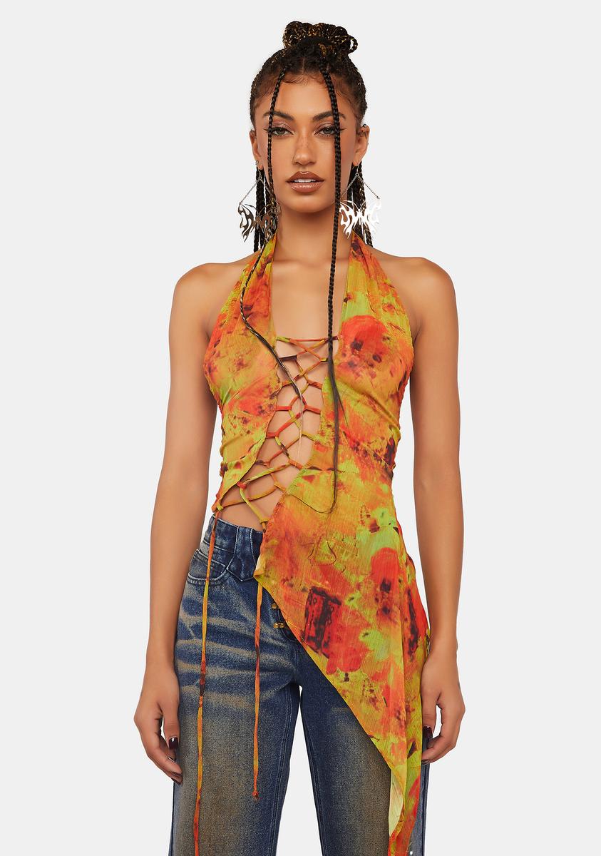 Jaded London Sulfur Spring Print Lace-Up Top - Multi Dolls Kill Jaded London Sulfur Spring Print Lace-Up Top - Multi Dolls Kill