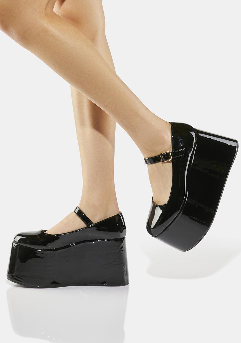 Patent Vegan Leather Mary Jane Shoes - Black