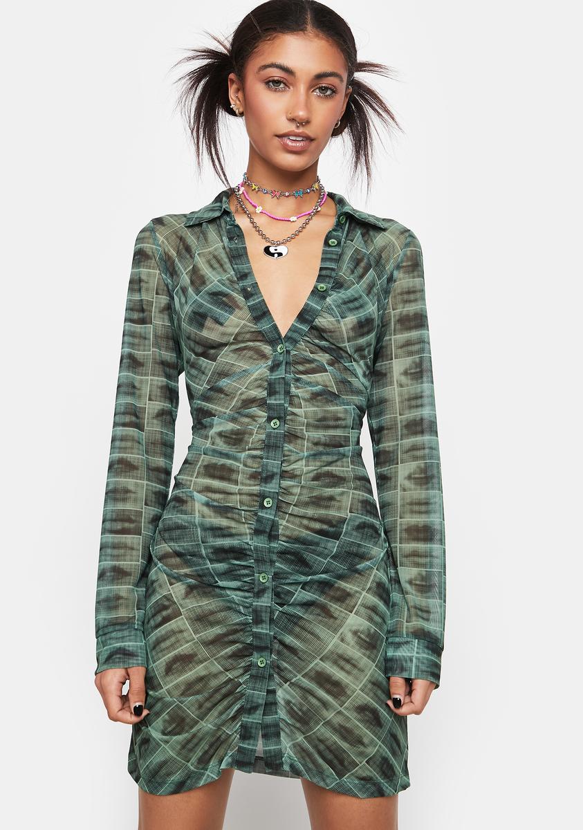 The Ragged Priest Lips Print Mesh Shirt Dress The Ragged Priest Lips Print Mesh Shirt Dress