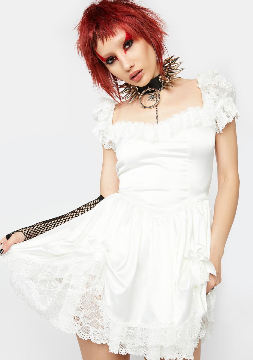 Current Mood Satin Lace Ruffle Mini Dress - White Current Mood Satin Lace Ruffle Mini Dress - White