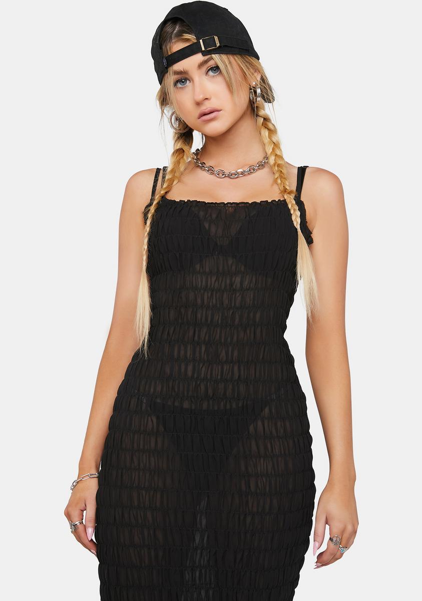 Lioness Ruched Sheer Mesh Midi Dress