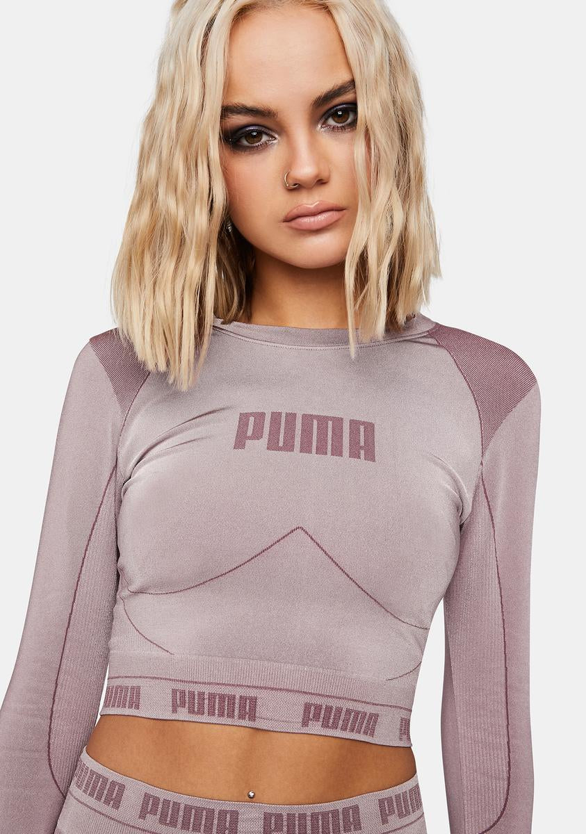 Puma Seamless Logo Long Sleeve Crop Top Light Purple Quail