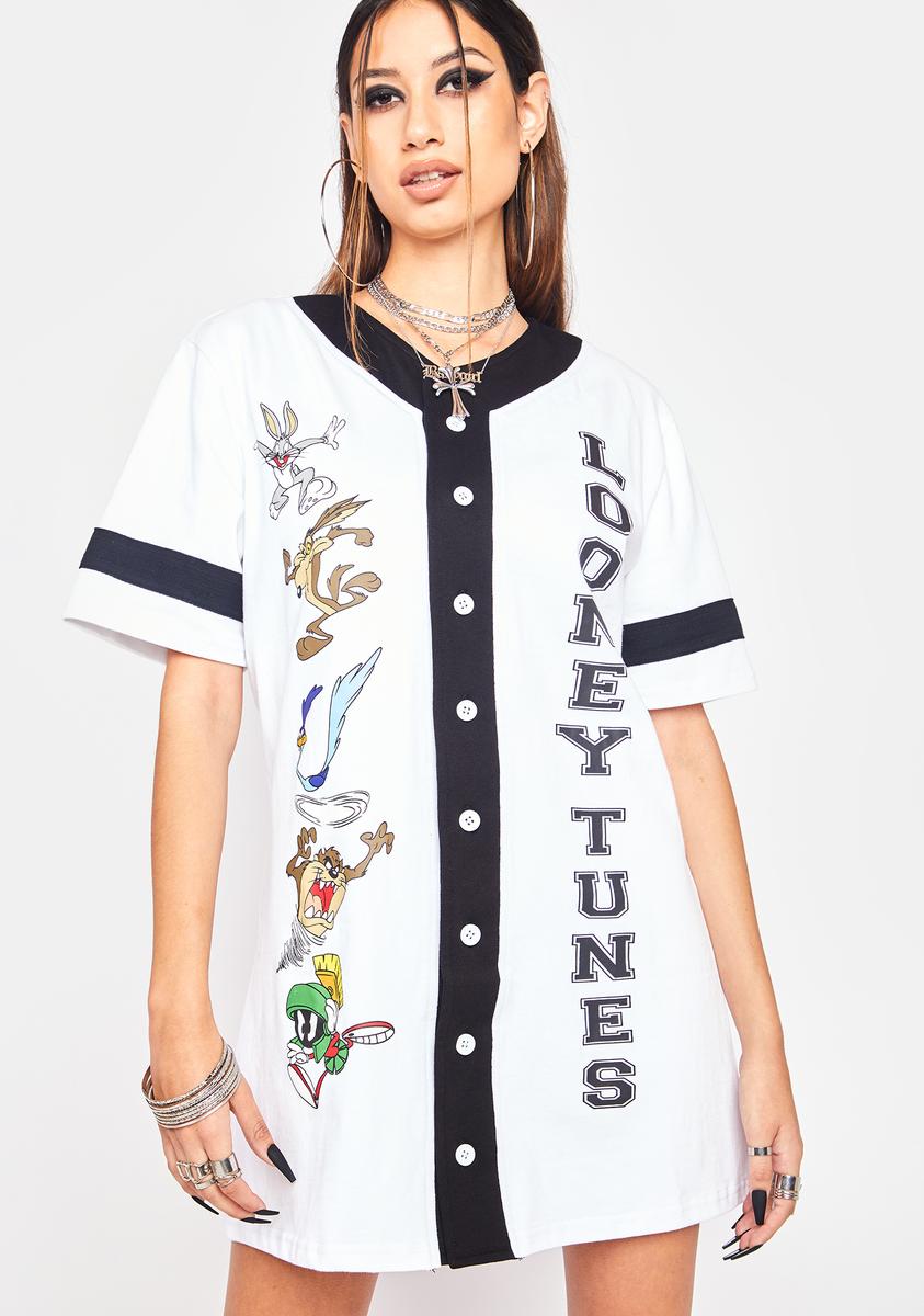 Dolls Kill X Looney Tunes Oversized Graphic Baseball Jersey - White/Black