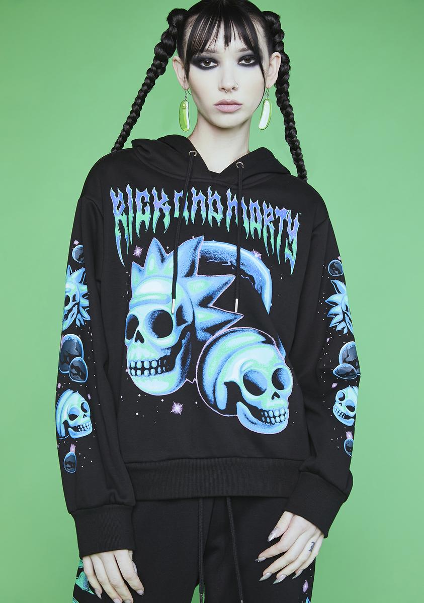 Dolls Kill x Rick Morty Skull Graphic Oversized Hoodie Black