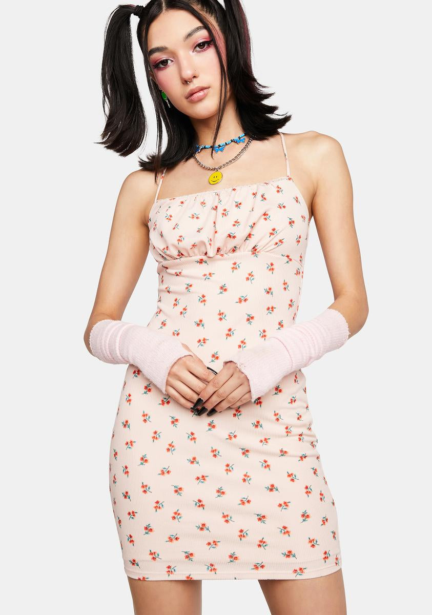 mini dress babe Floral Print Ribbed Mini Dress